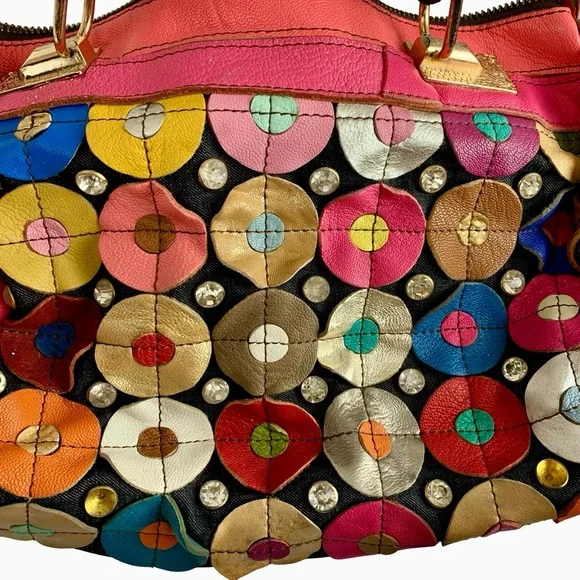 Pink and Blue Floral Shoulder Bag with Textured Design - Picture 2 of 7